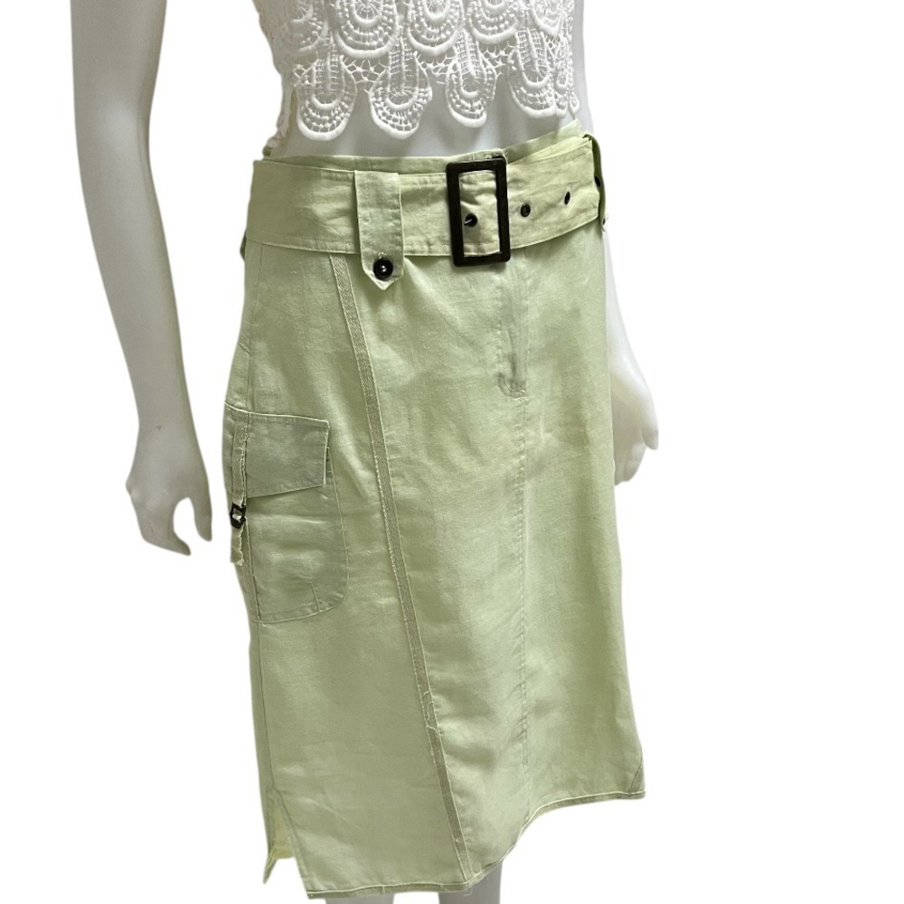 Vtg Giorgiana by‎ Naji Mint Green Cargo Linen Skirt Office Siren Carrier 90's M